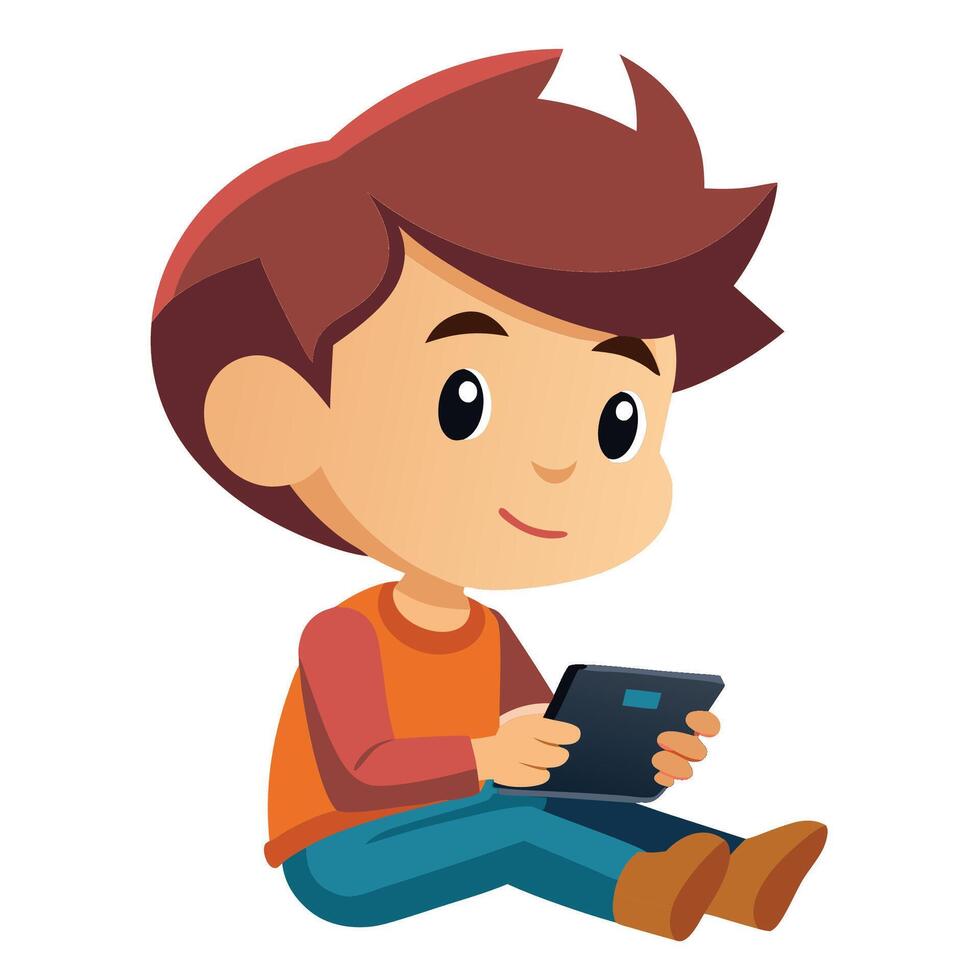 A Young Boy's Mobile Quest on white background vector