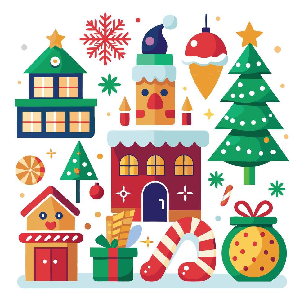 Christmas set on white background vector