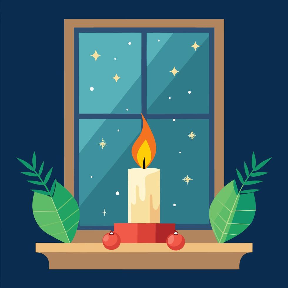 Christmas Candle Design at the Window vector