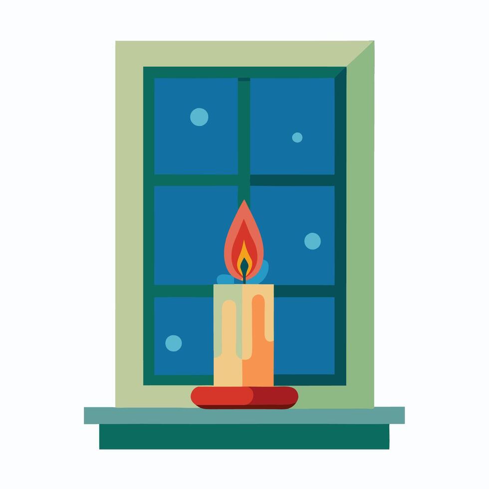 Cozy Christmas Candle by the Window vector