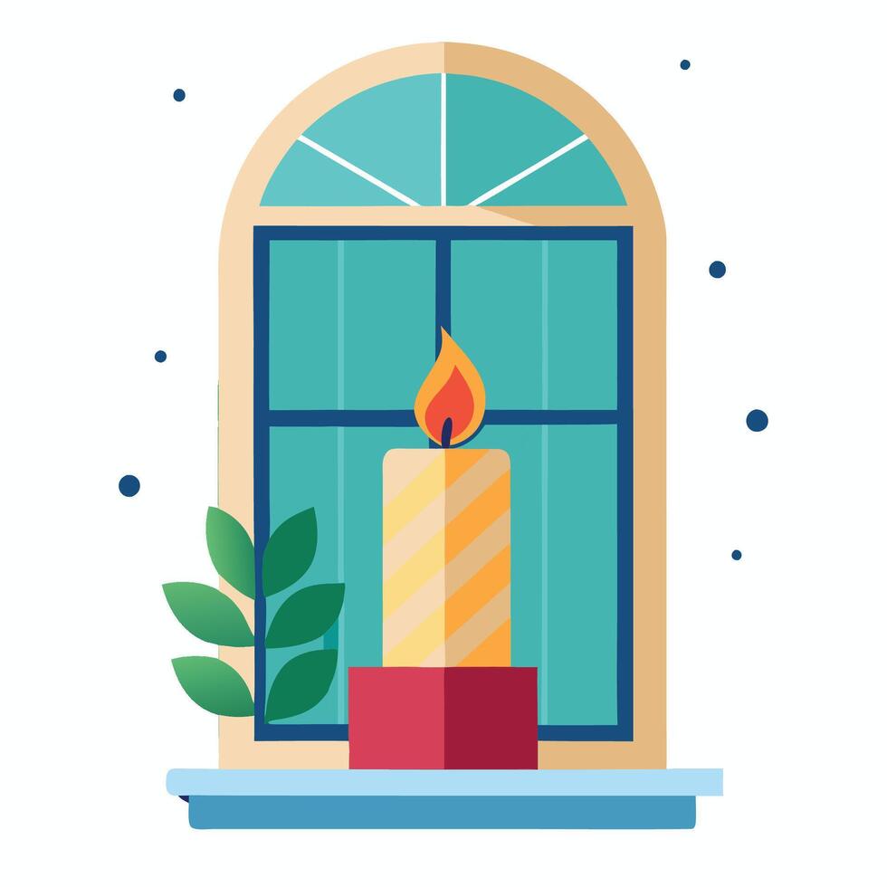 Candlelit Christmas by the Window Pane vector