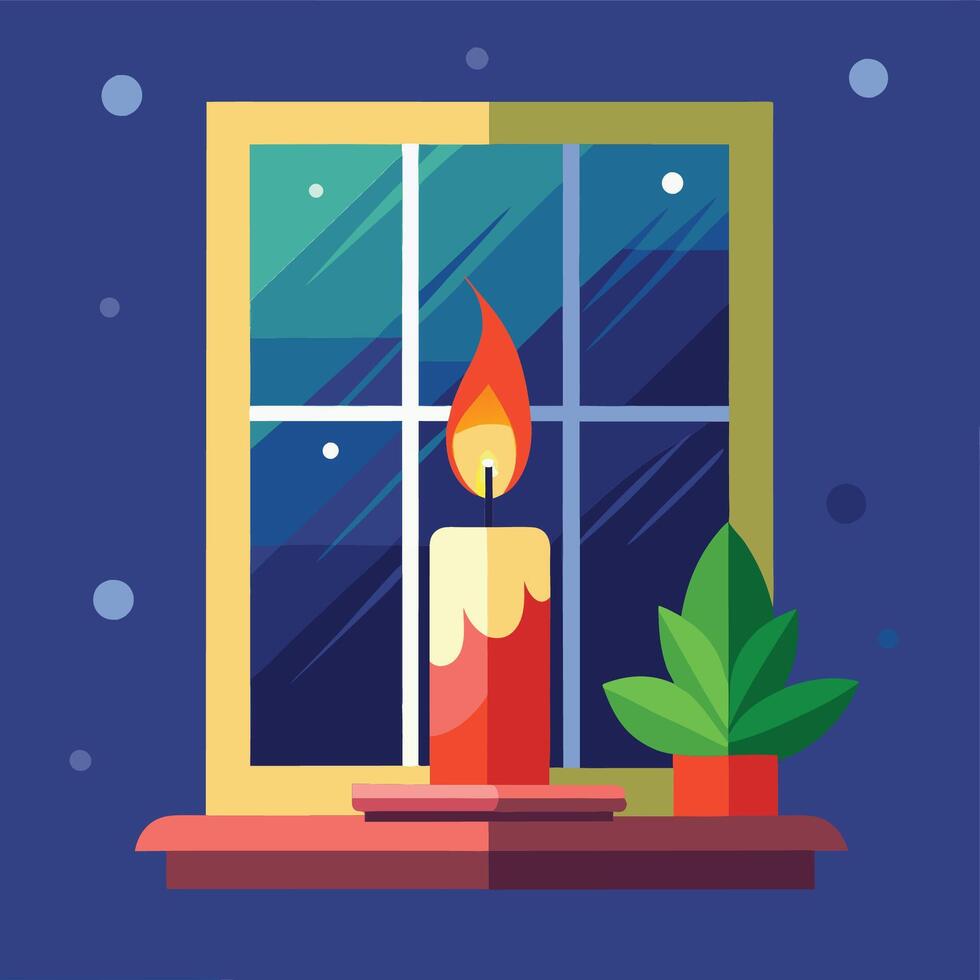 Holiday Candle by the Frosted Window vector
