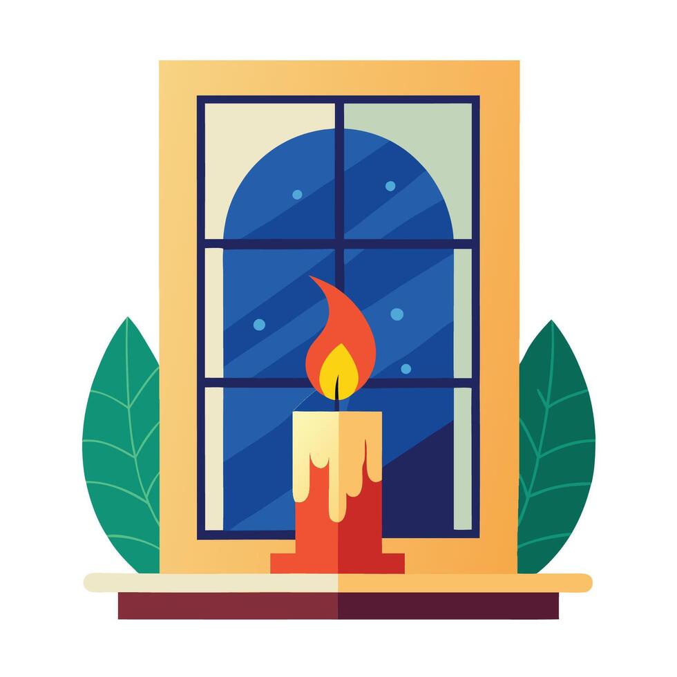 Warm Candlelight in a Winter Window vector