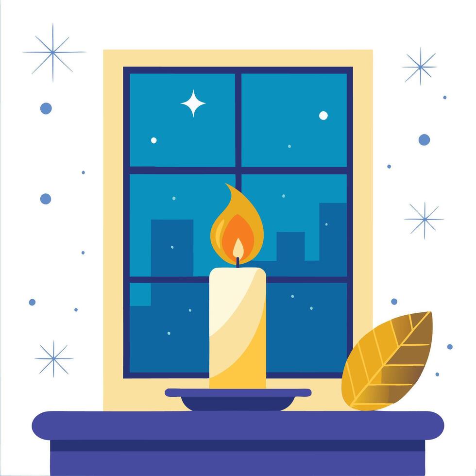 Snowy Window, Christmas Candle vector