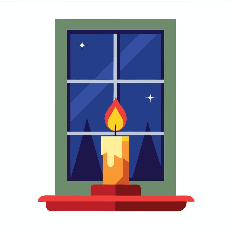 Festive Window with Christmas Candle vector