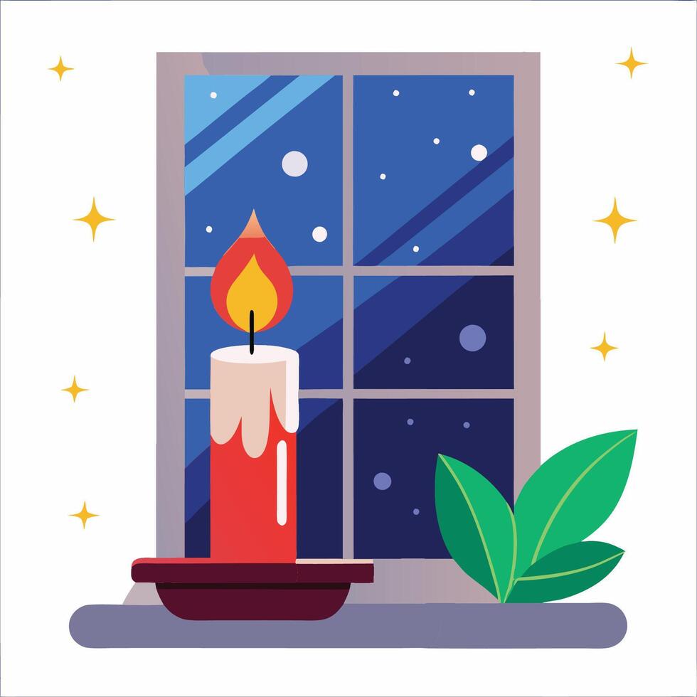 Seasonal Candle Decor by the Window vector