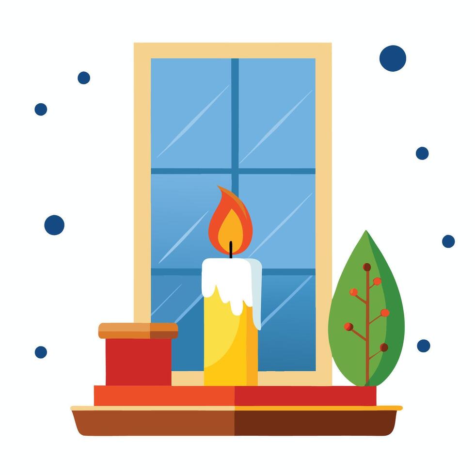 Elegant Christmas Candle by the Window vector