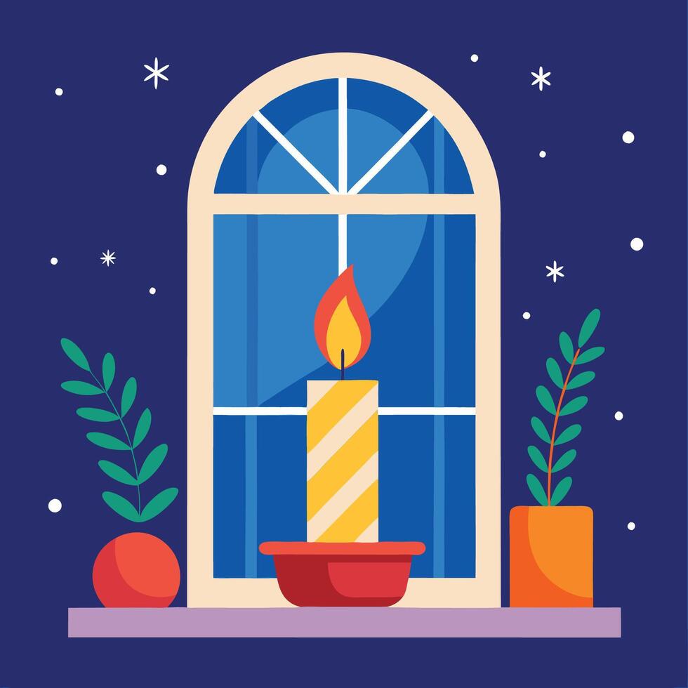 Rustic Candle by the Holiday Window vector