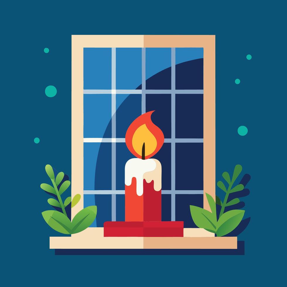 Cozy Window Candlelight for Christmas vector
