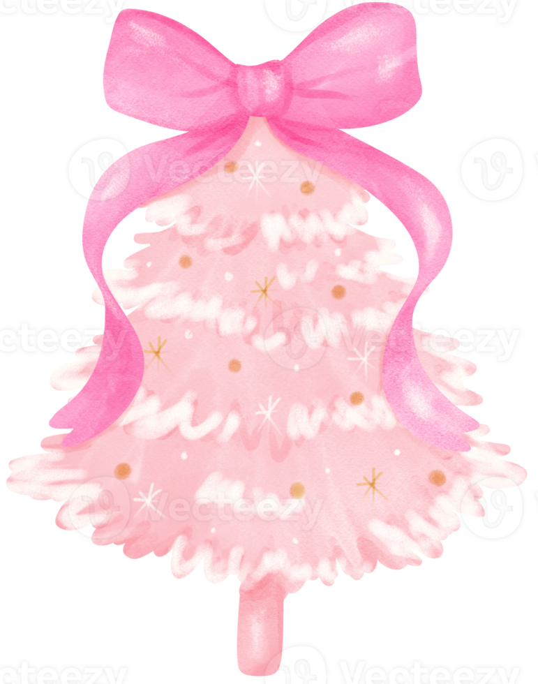 Pink Coquette Christmas tree with ribbon bow watercolor png
