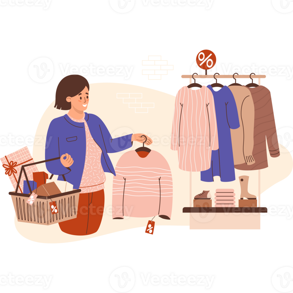 Shopping sale. Holiday female shopper character png