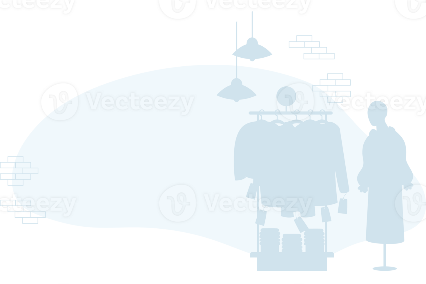 Silhouette of store rack with clothes and female mannequin in dress png