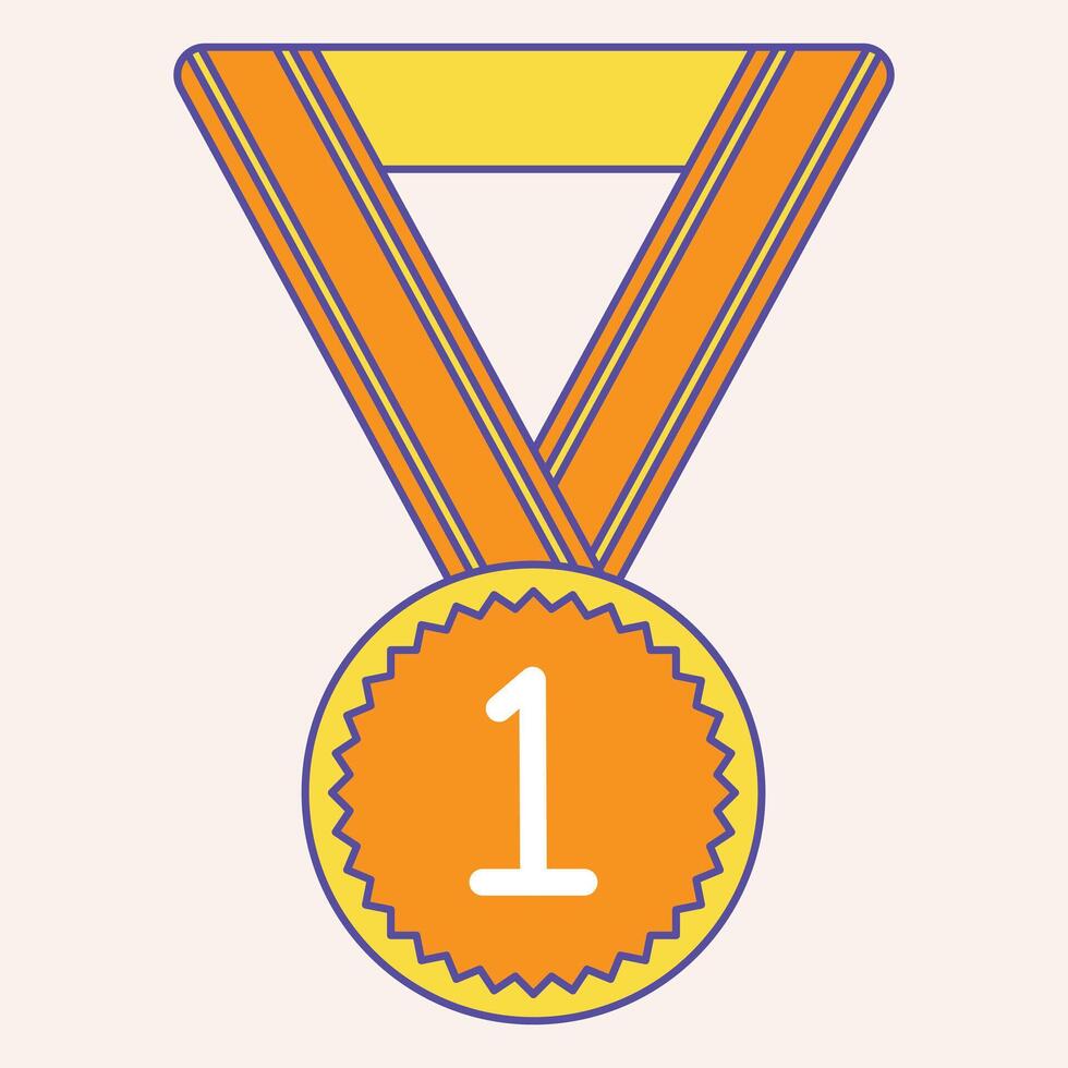 A graphic illustration of a gold medal featuring the number one, symbolizing first place. vector