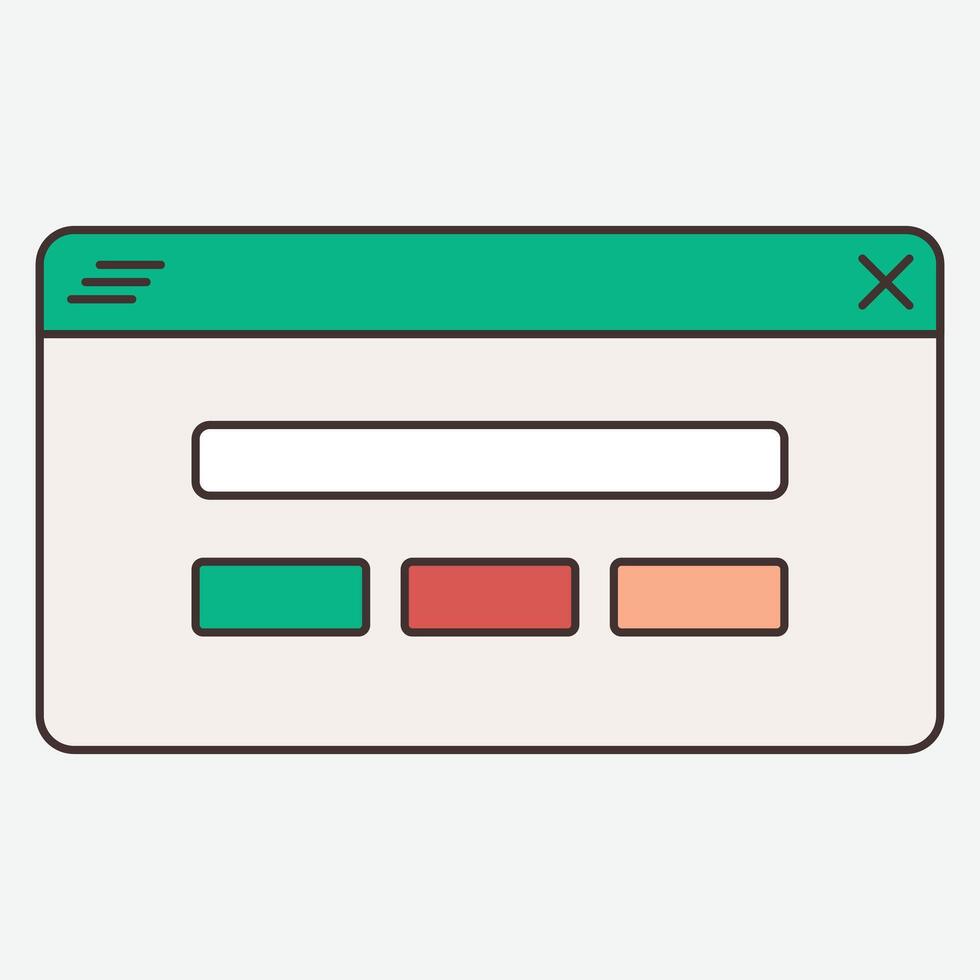 A simple web interface with a search bar and colored buttons. vector
