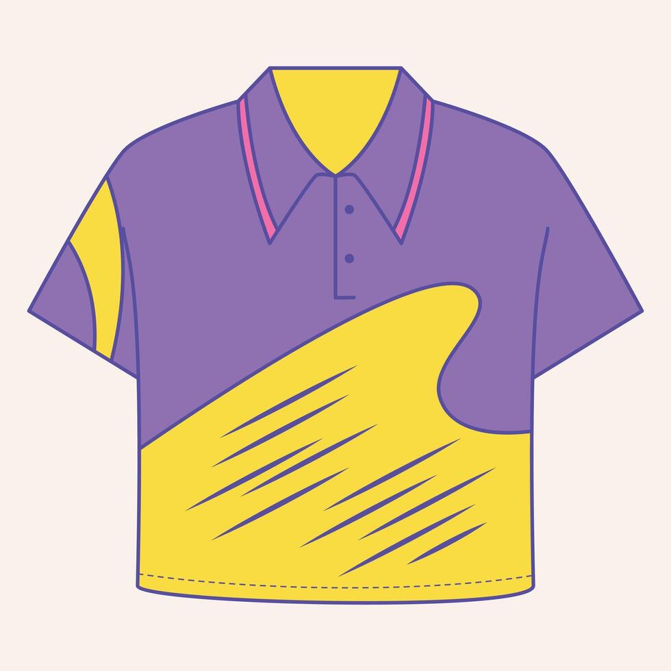 A colorful short-sleeve polo shirt with a unique design featuring purple and yellow colors. vector