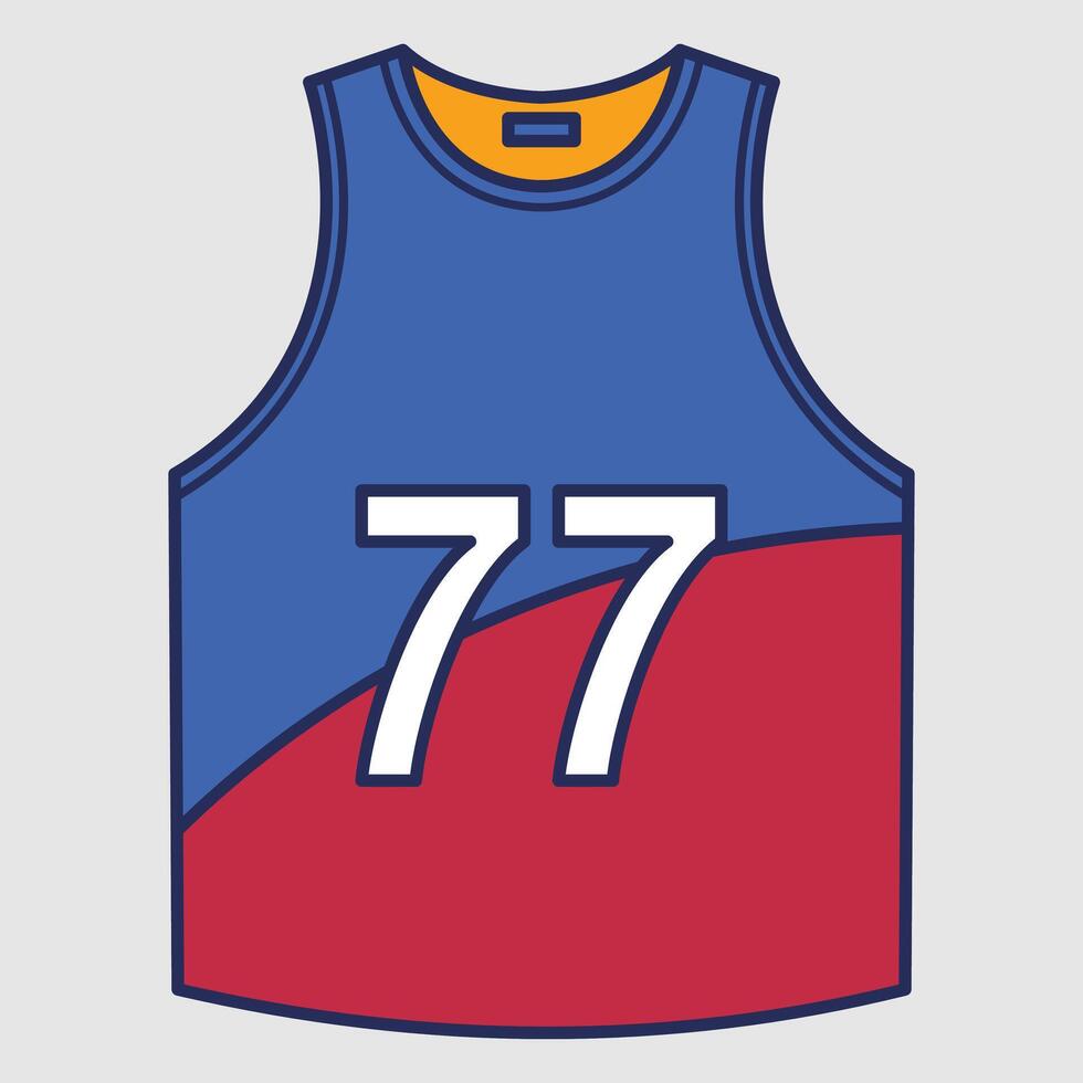 A blue and red sports jersey featuring the number 77. vector