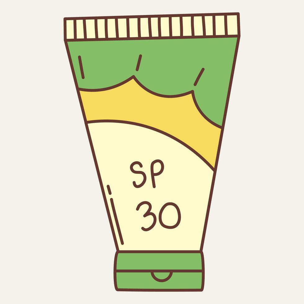 A tube of sunscreen labeled SP 30 with a green and yellow design. vector