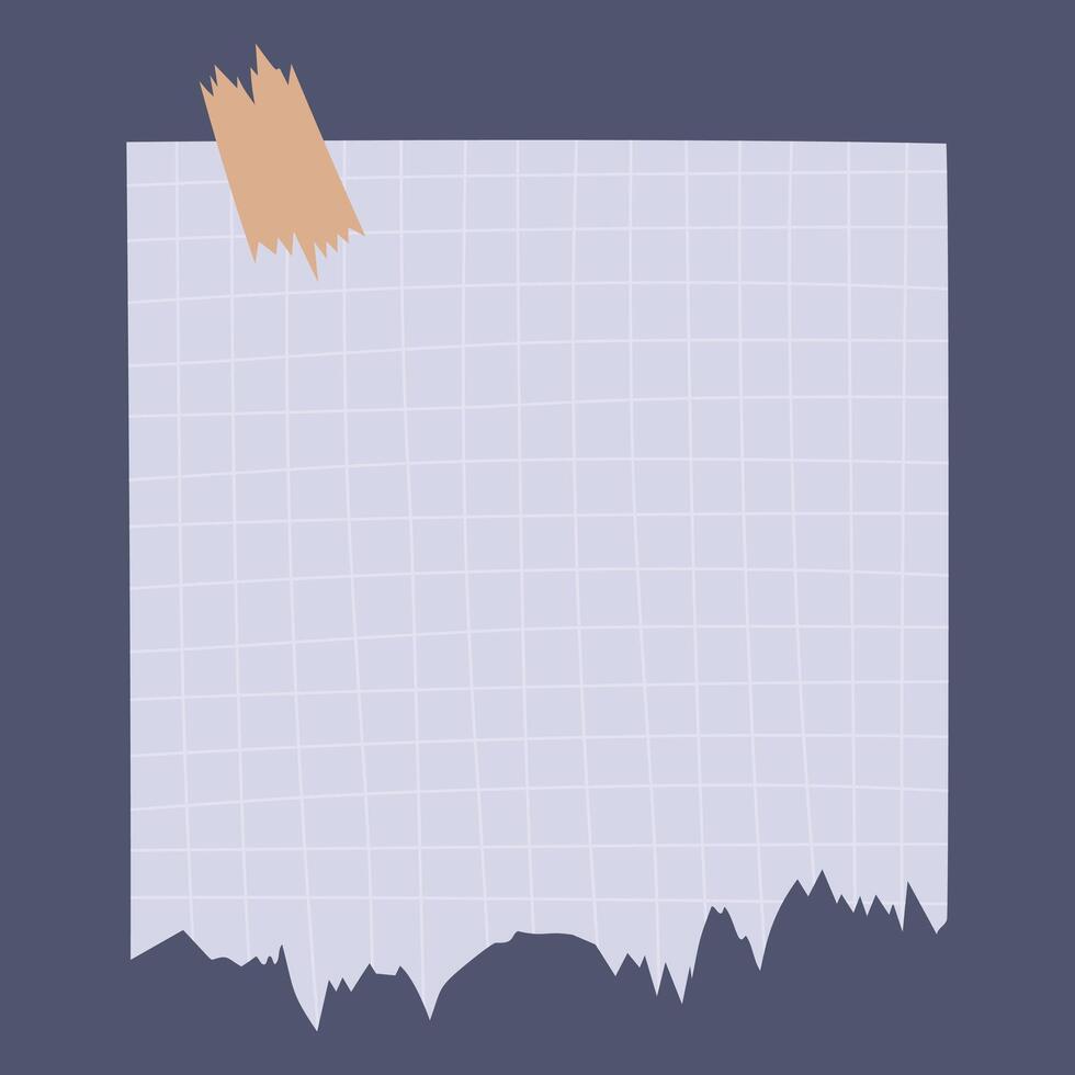 A torn sheet of graph paper with a rough edge and a piece of tape. vector