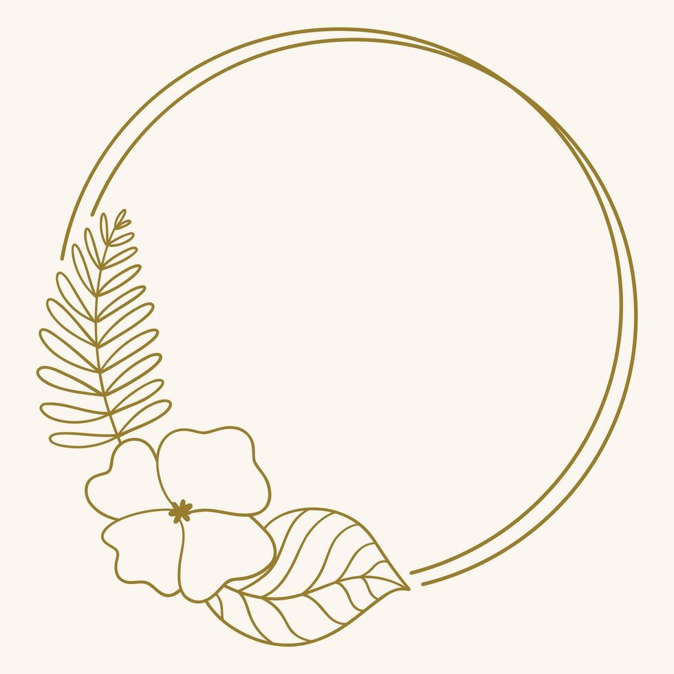 A minimalist floral frame design featuring leaves and a flower. vector