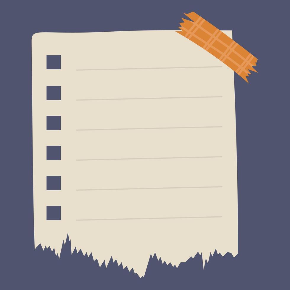 A torn notepad with a piece of tape, blank for notes or reminders. vector