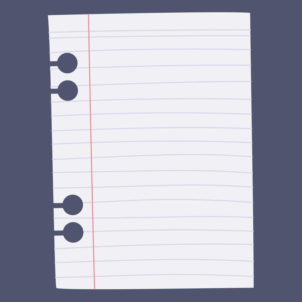 A blank lined sheet of paper with three holes on the left side for binding. vector