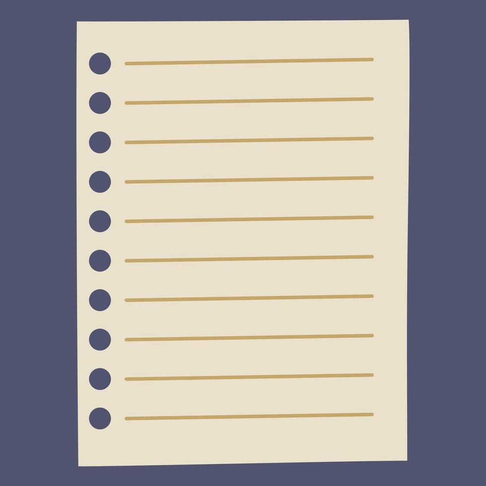 A blank lined paper sheet with holes for binding. vector