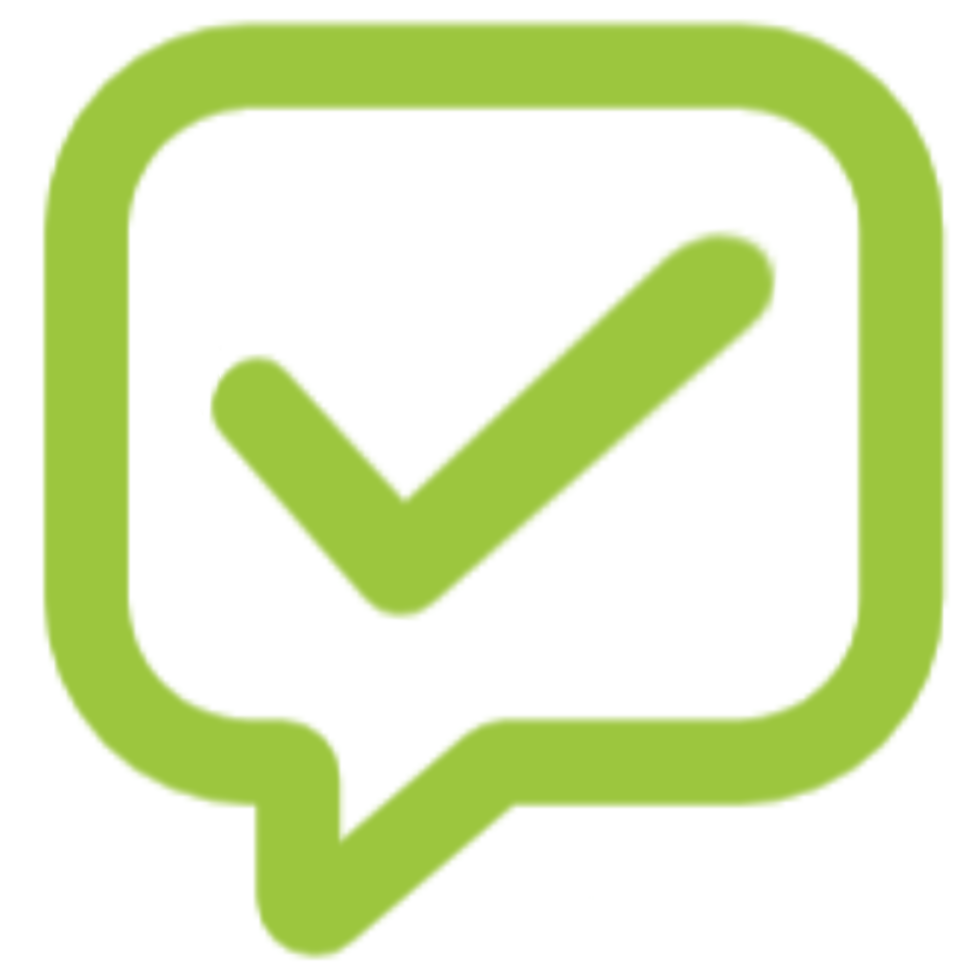 A green check mark in a speech bubble png