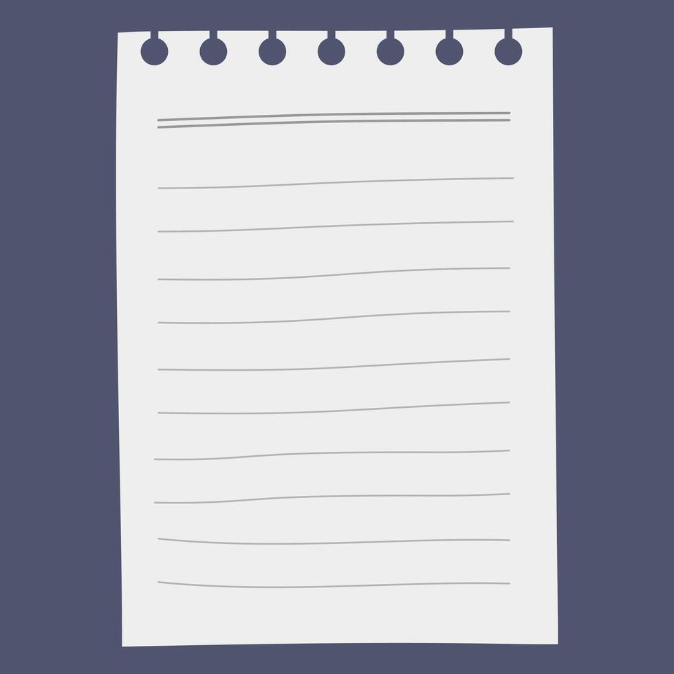 A blank notepad page with horizontal lines for writing. vector
