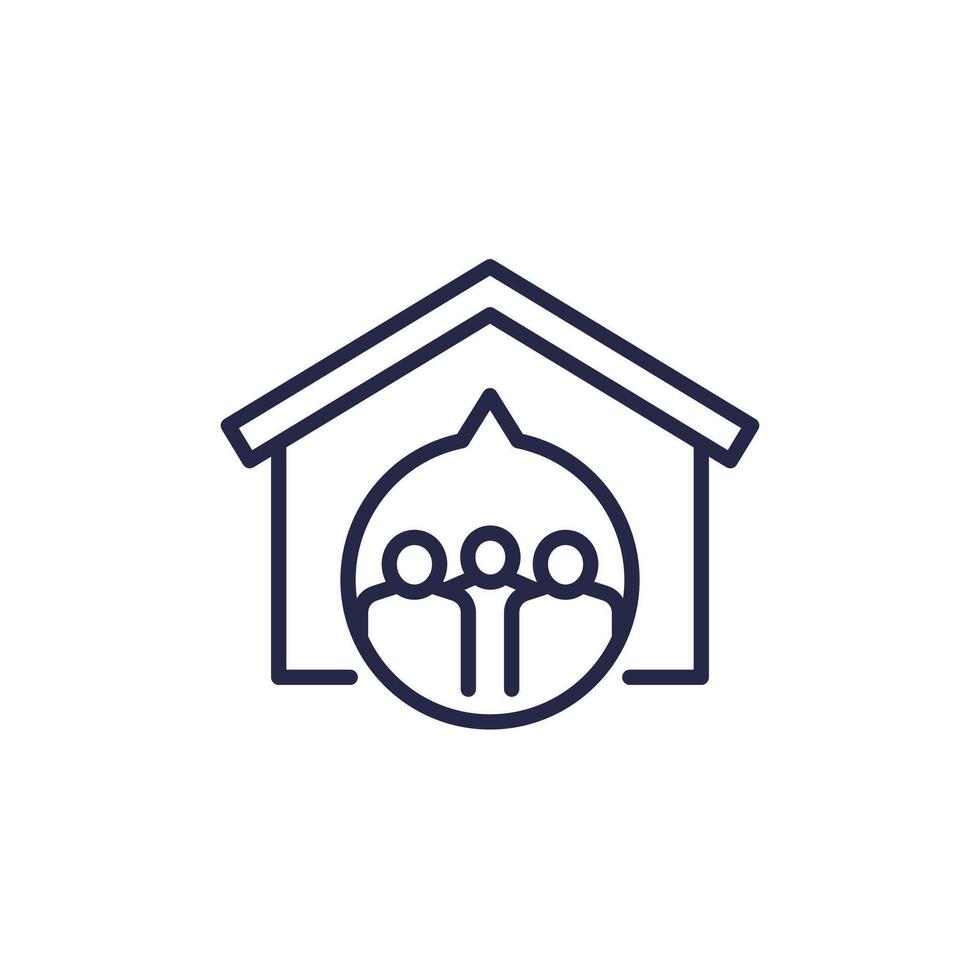 shelter line icon with house and people vector