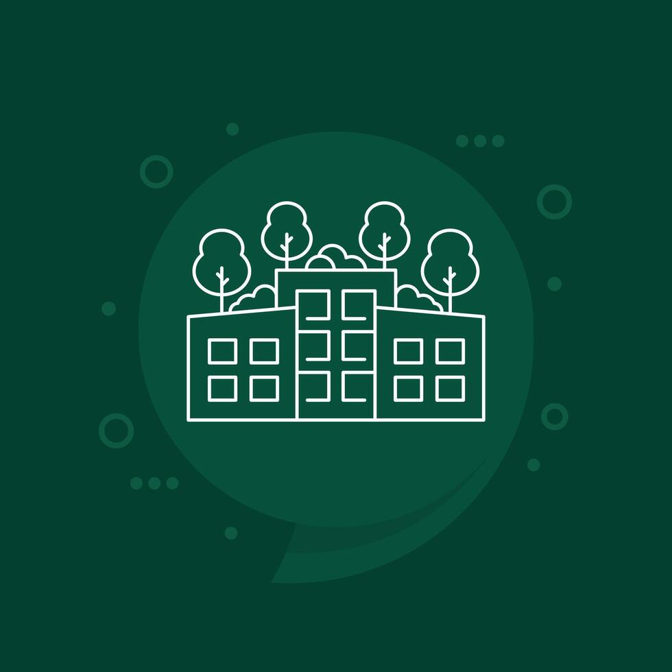 roof garden icon, trees on rooftops of buildings line vector
