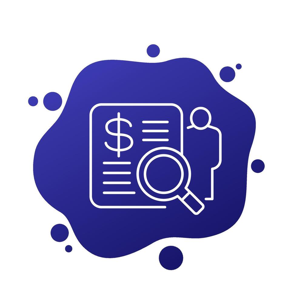 auditor icon, financial inspector linear design vector