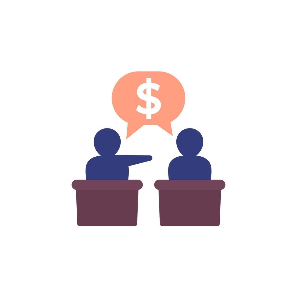 money discussion icon, budget debate flat vector