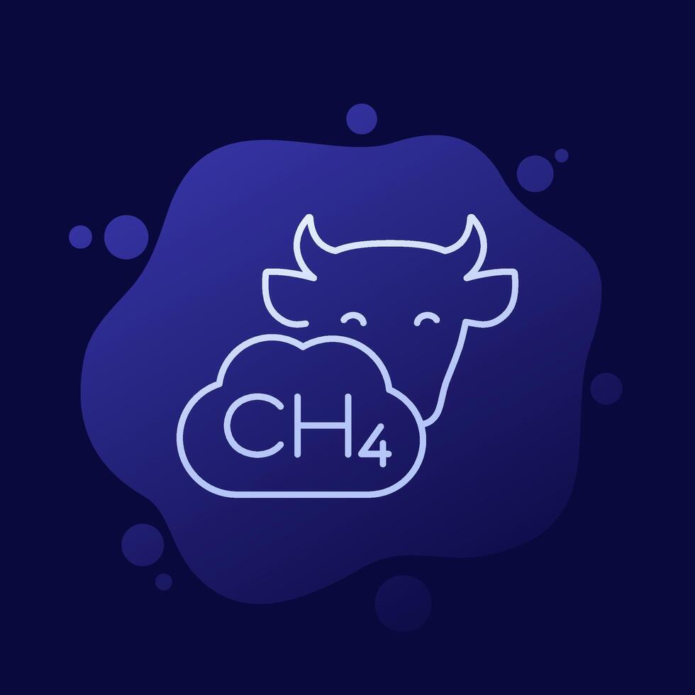 methane emissions from cattle, ch4 gas icon, line design vector