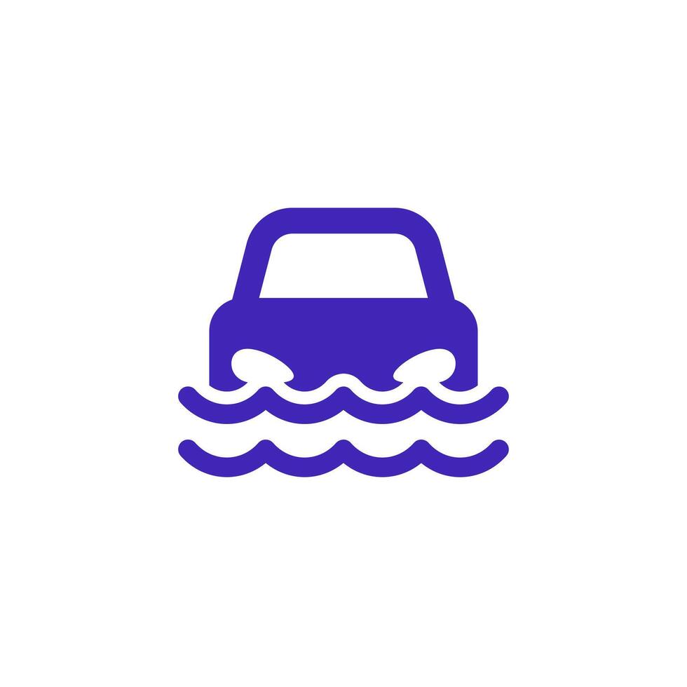 Flood, car drowning icon, pictogram on white vector