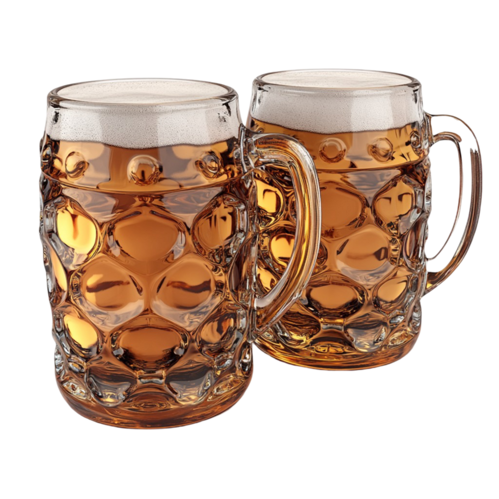 Two Beer Mugs with Foam on Transparent Background. png
