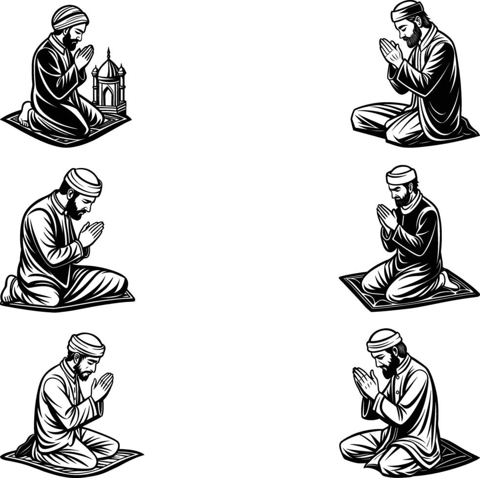 Muslim pious man man praying attentively art illustration vector