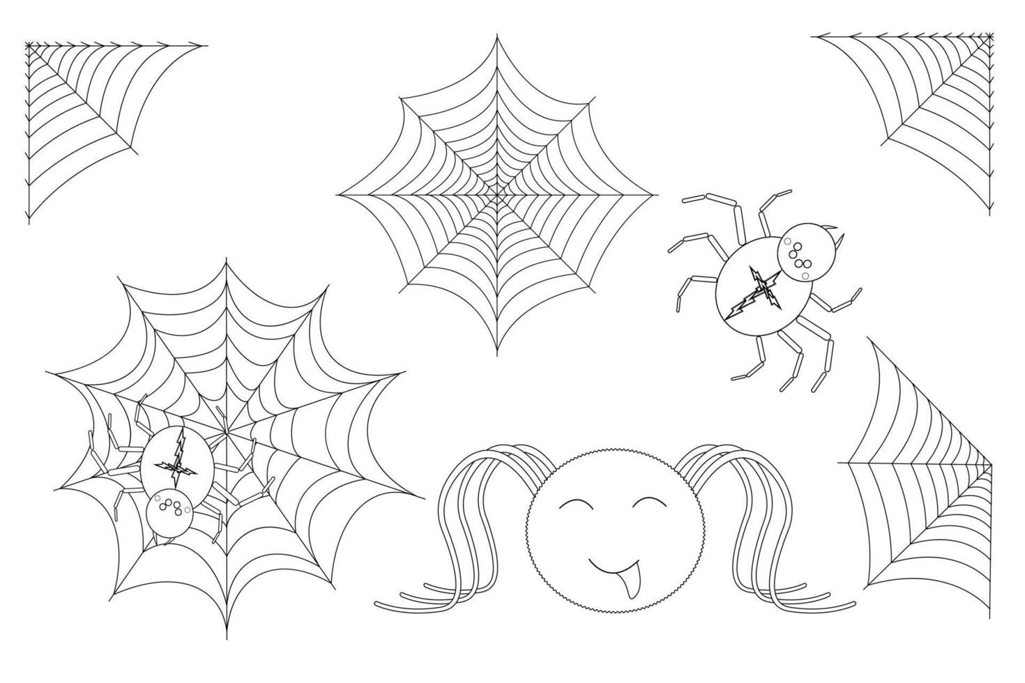Fun and spooky Halloween coloring page featuring spiders and intricate webs, perfect for kids and adults to color for Halloween. vector