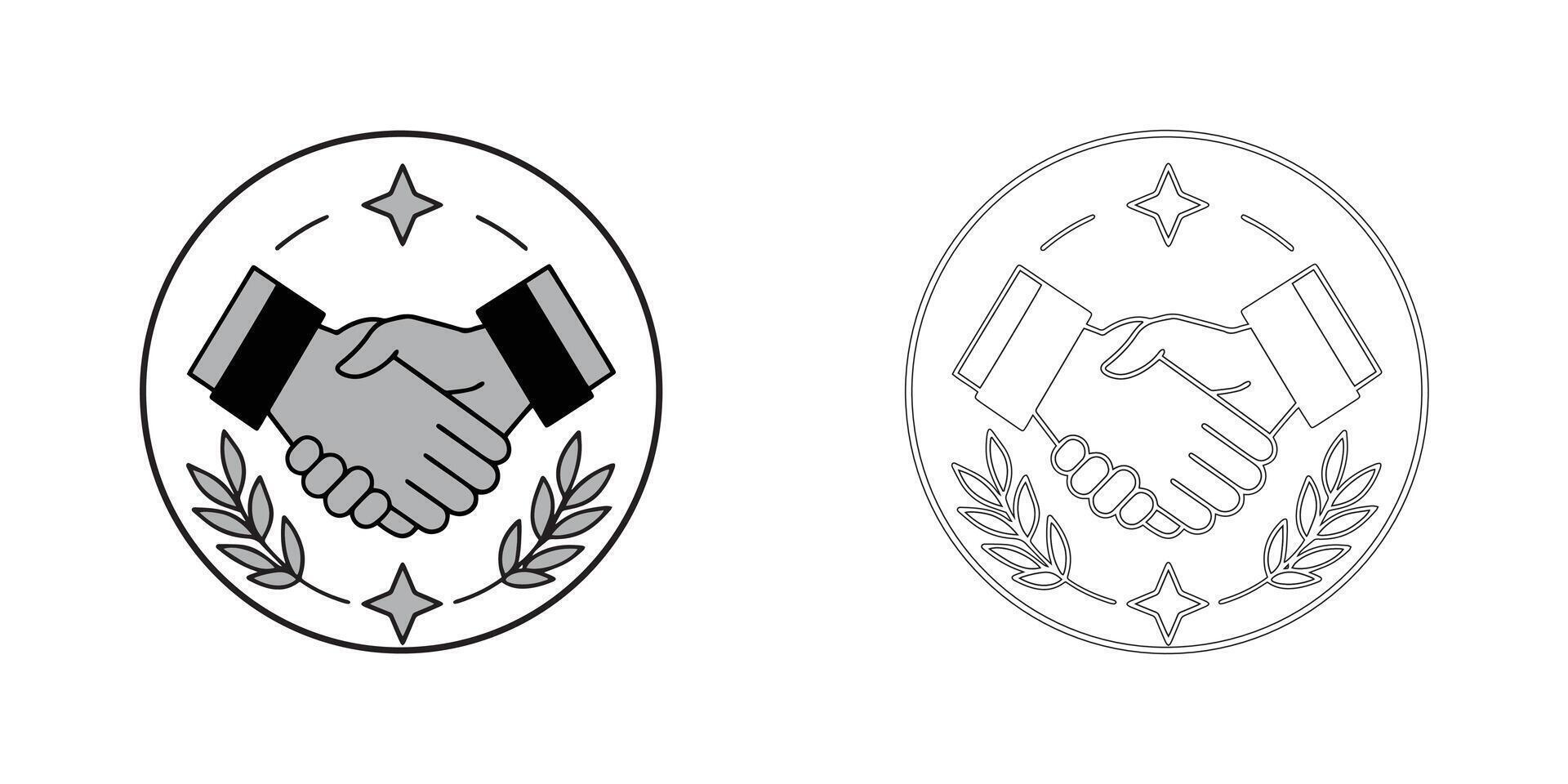 Handshake icon Silhouette and lineart illustration on white background vector