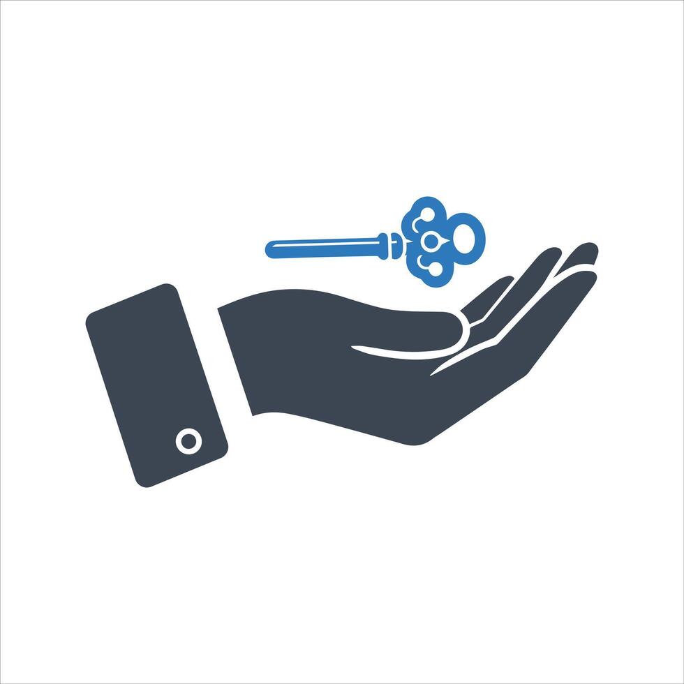 Hand with a key icon. Key icon vector