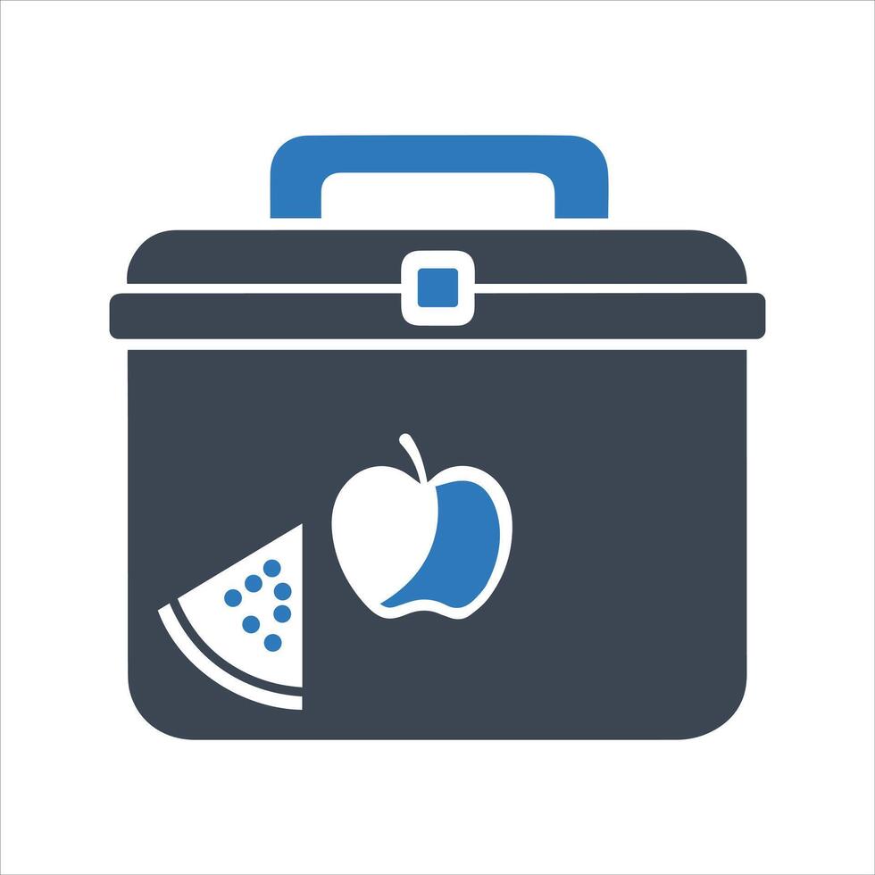 Lunch box with sandwich, bottle of water and fruit icon vector