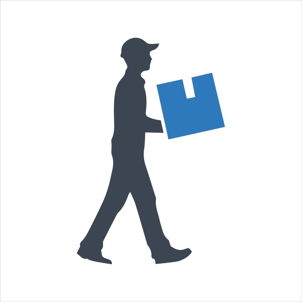 Delivery icon. Worker unloading box icon vector