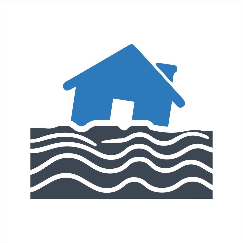 Flood icon. House sinking in a water icon vector