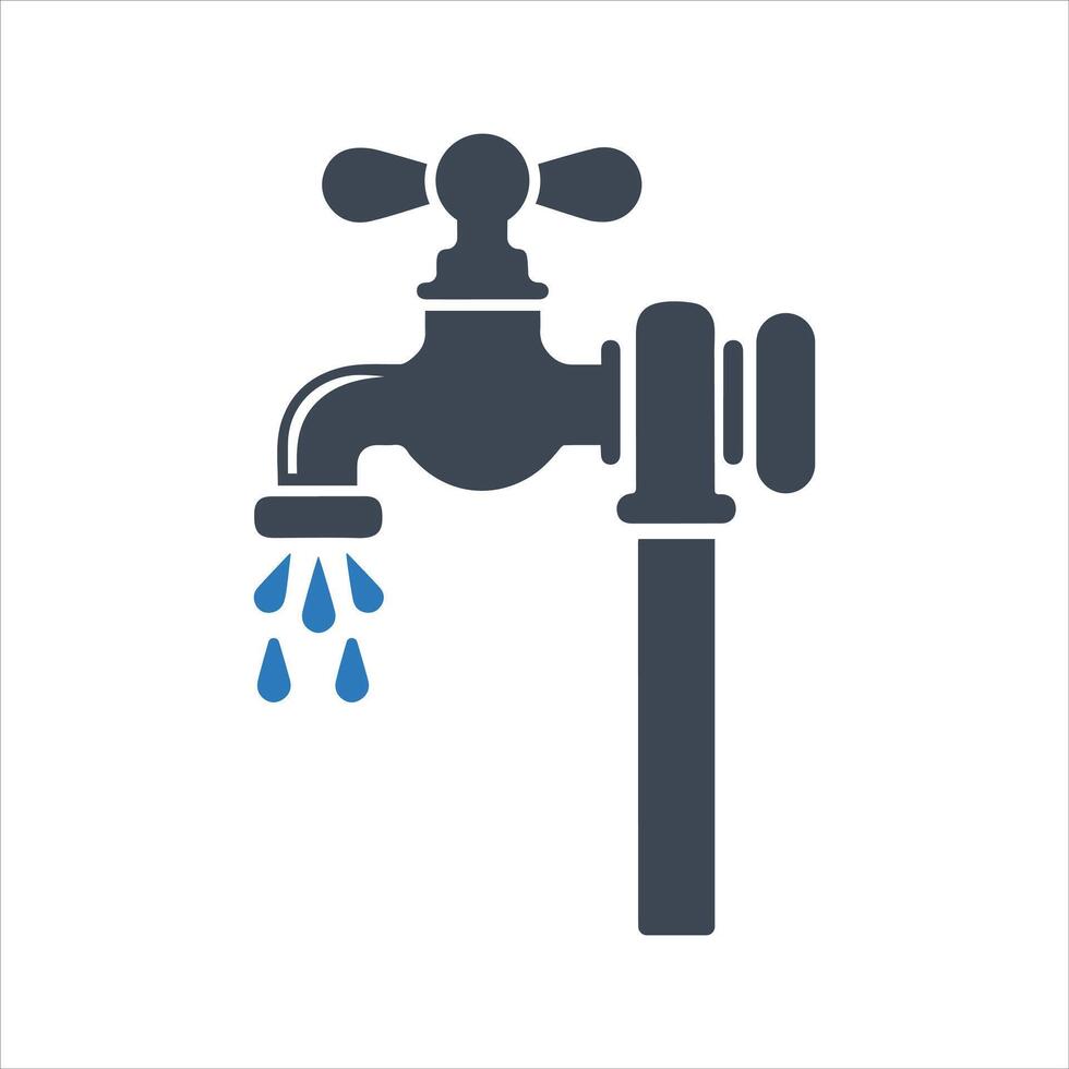 Water tap icon. Faucet with a drop of water icon vector