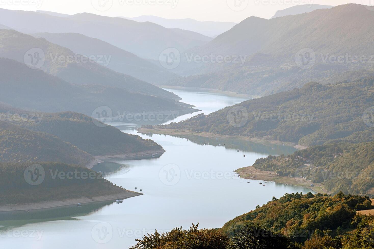 Mountains and Meanders of Zavoj Lake Closeup View photo