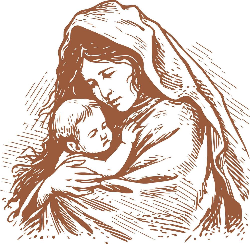 Textured Mother and Child Experiencing Homelessness vector