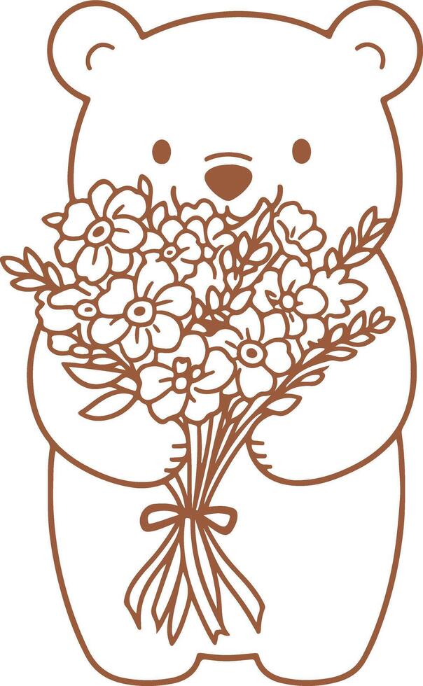 An icon of a mother bear with a bouquet of flowers vector