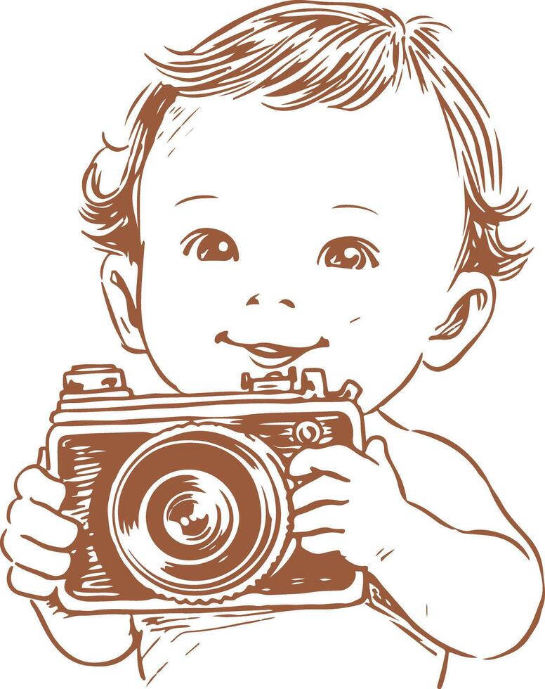 Vintage Little boy happy with camera vector