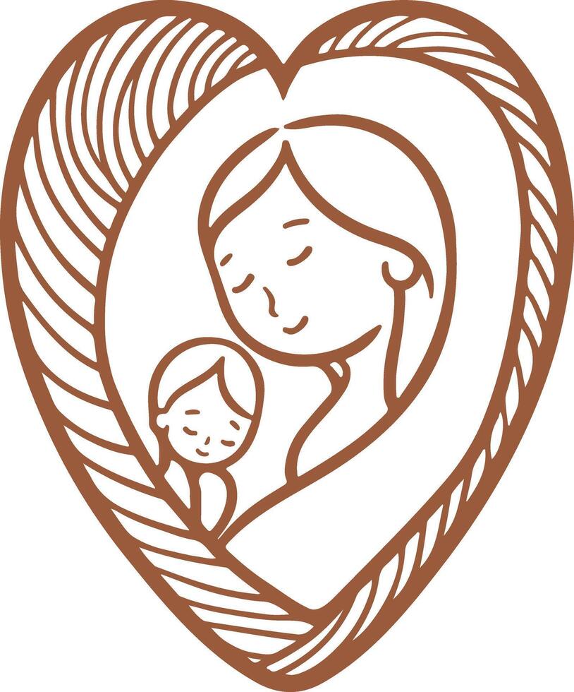 A heart-shaped icon with mother inside vector