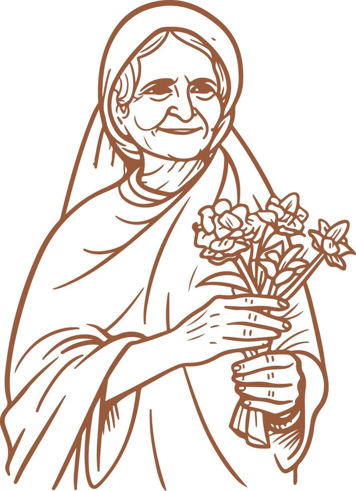 Indian Mother Holding Flowers and Smiling vector