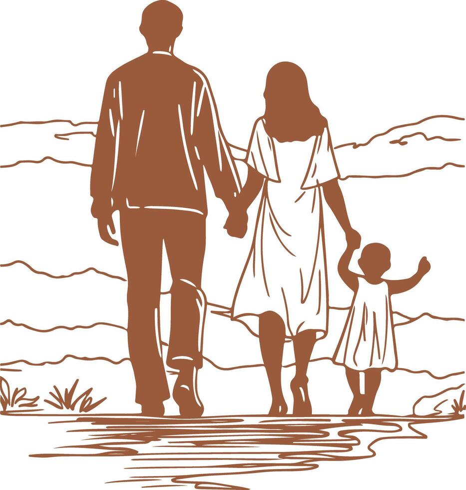 Vintage happy family silhouette include two man and a child vector